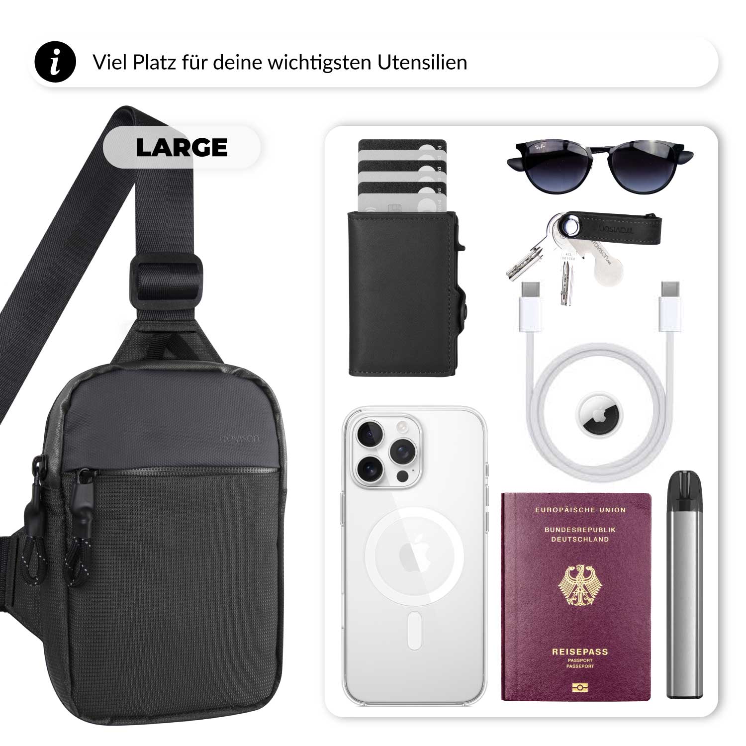 Travison Sling Bag Brusttasche/Large/Grau