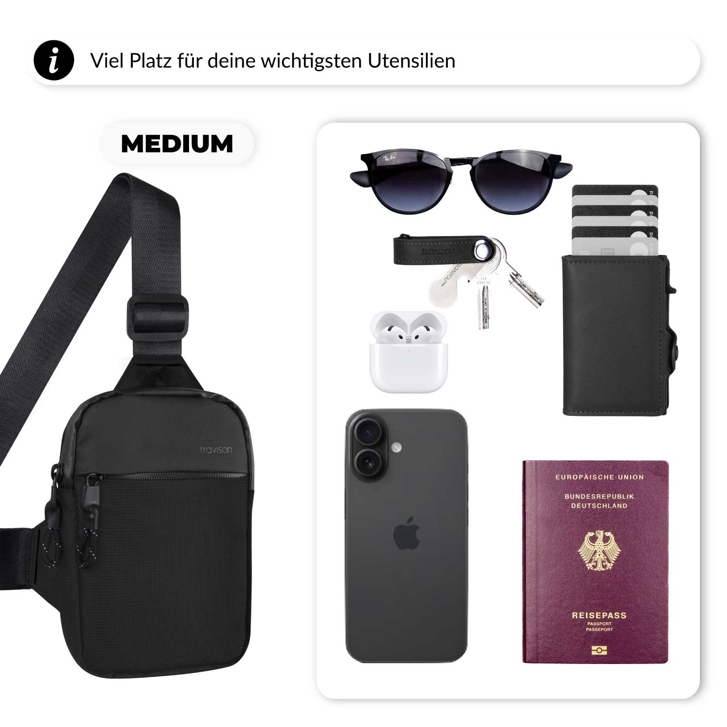 Travison Sling Bag Brusttasche/Medium/Schwarz