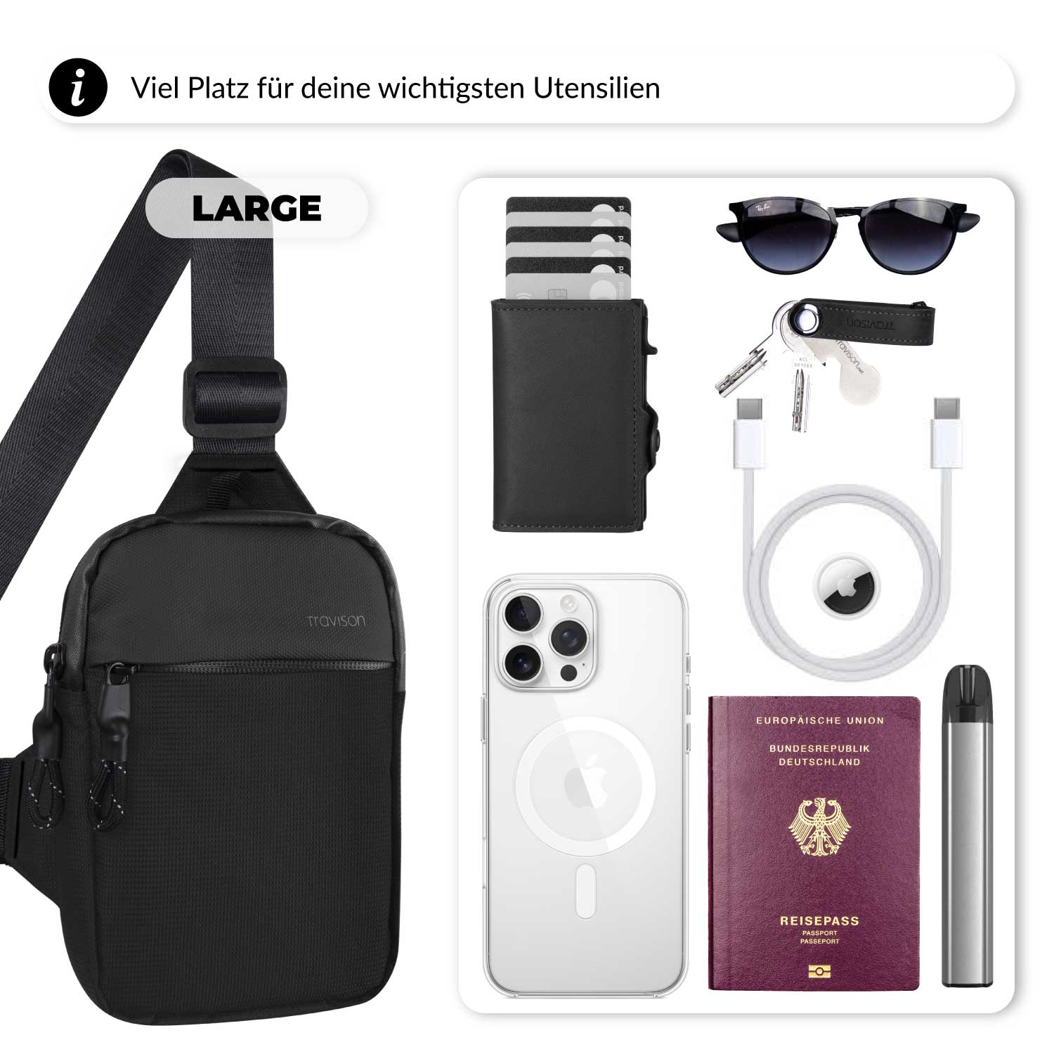 Travison Sling Bag Schultertasche/Large/Schwarz