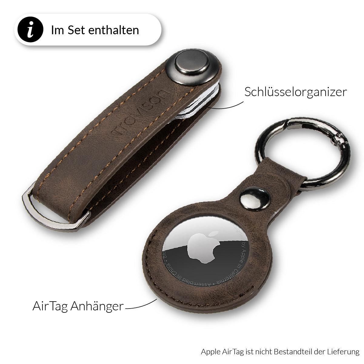 Key Organizer in der Farbe Braun zusammen mit dem AirTag Halter/Braun