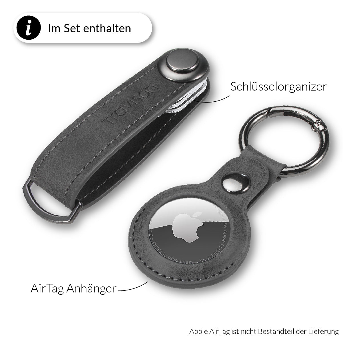 Key Organizer in der Farbe Grau zusammen mit dem AirTag Halter/Grau