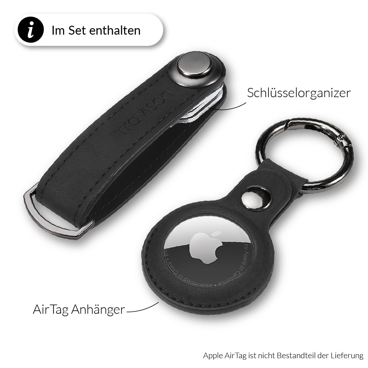 Key Organizer in der Farbe Schwarz zusammen mit dem AirTag Halter/Schwarz