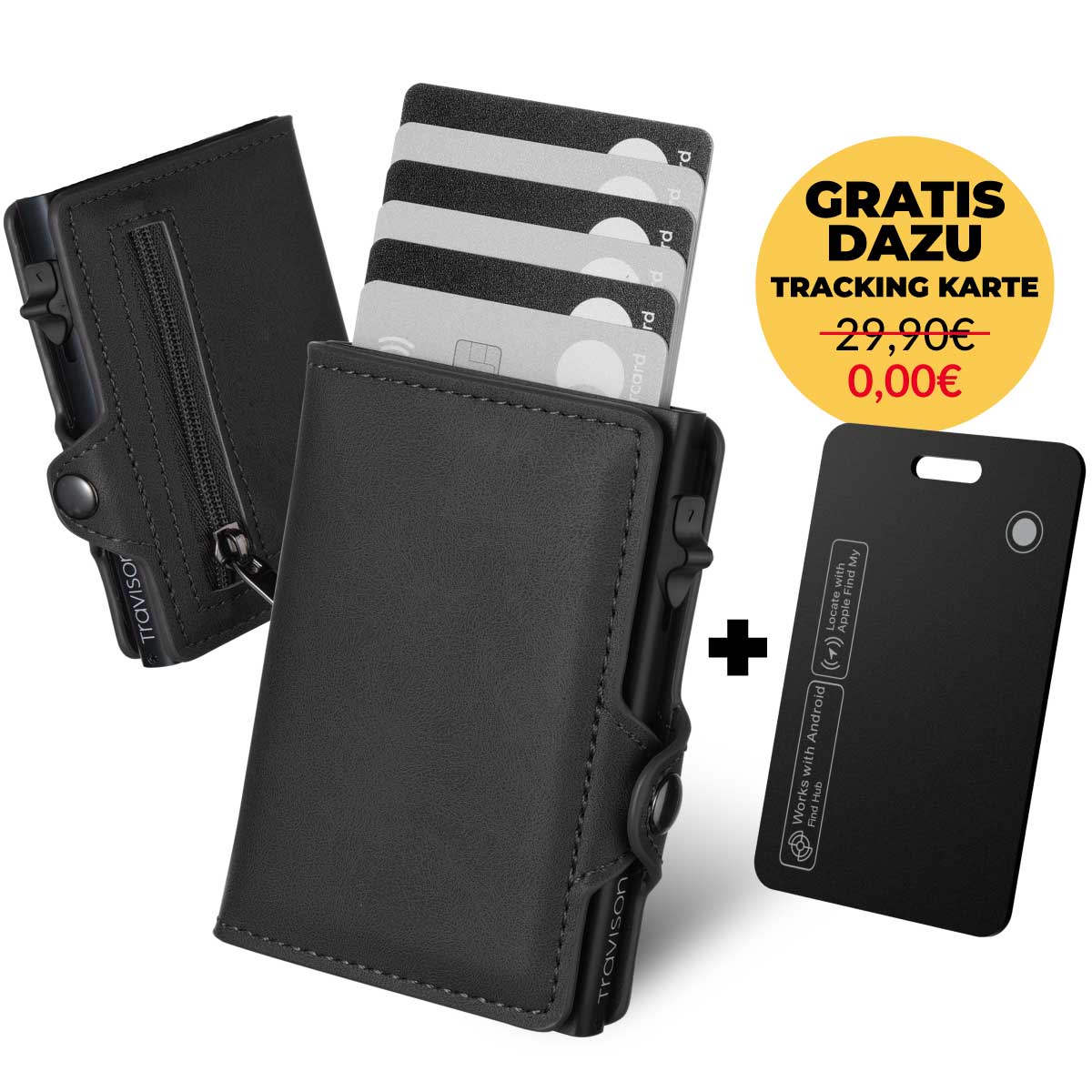 Smart Wallet in Schwarz - Flaches Portemonnaie/Schwarz/Nein