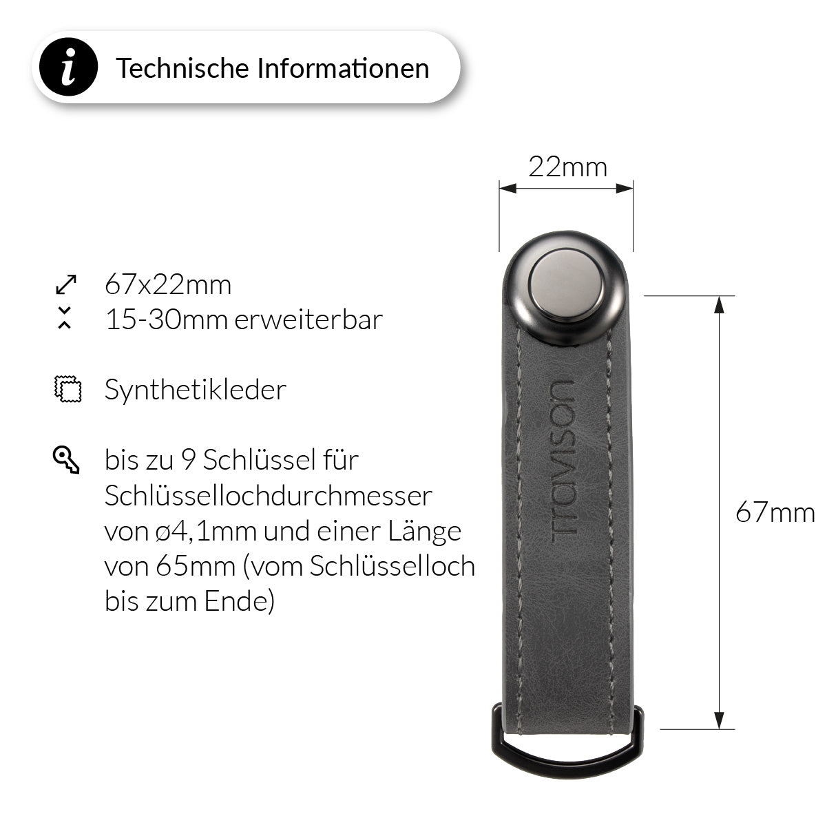 Travison Key Organizer in Grau - Technische Übersicht/Grau