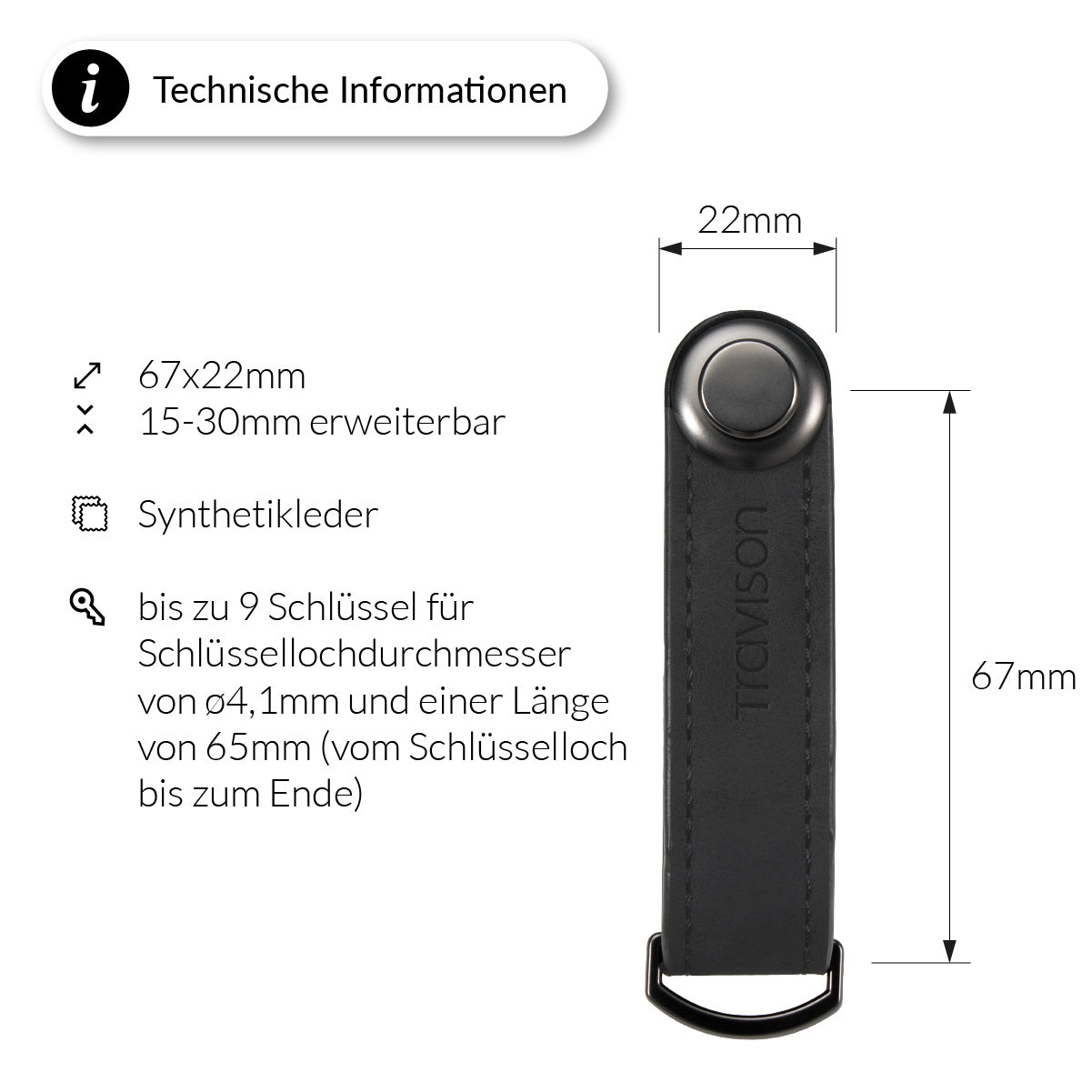 Travison Key Organizer in Schwarz - Technische Übersicht/Schwarz