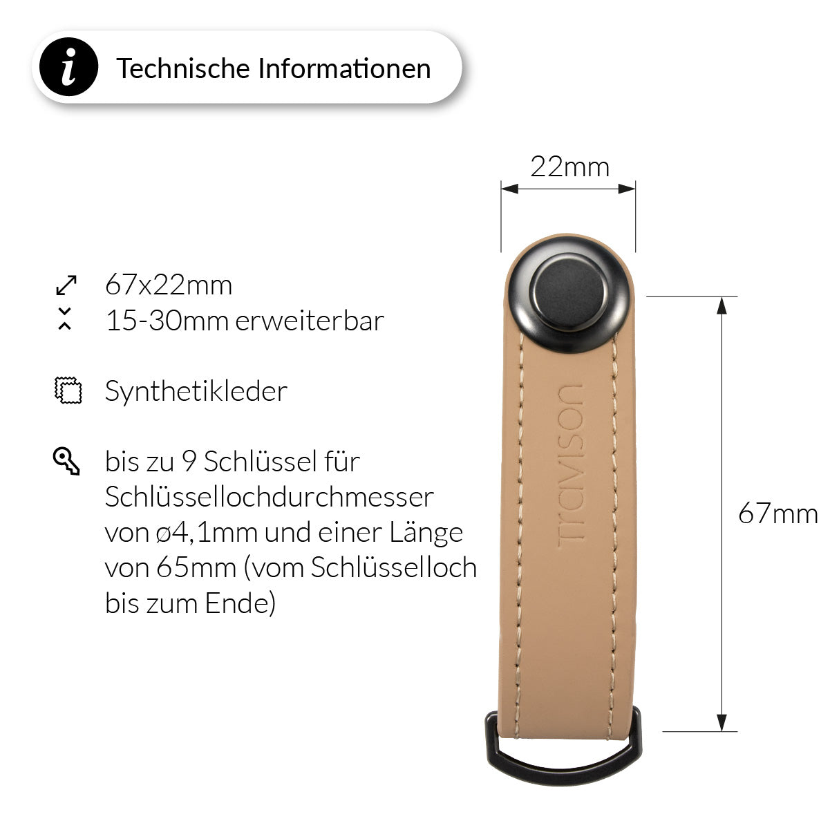 Key Organizer in Beige für Frauen und Männer Maße/Beige