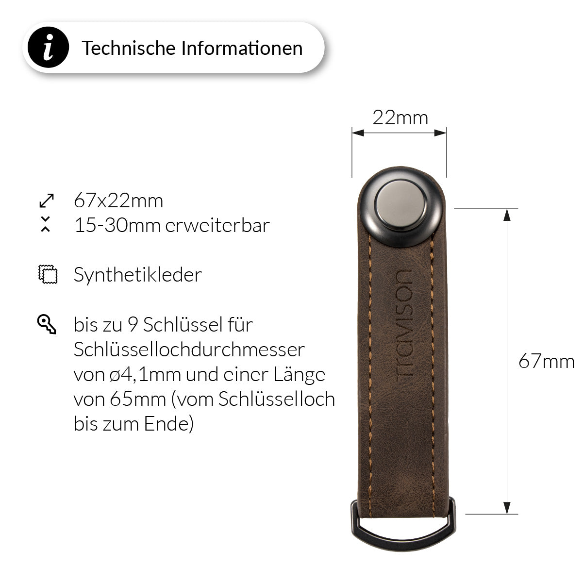 Travison Key Organizer in Braun - Technische Übersicht/Braun