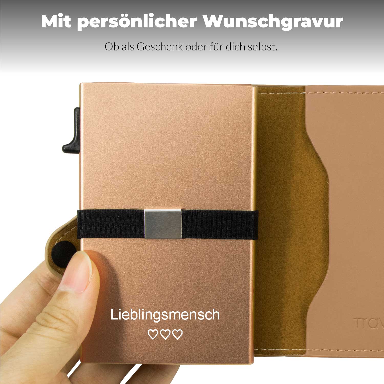 Smart Wallet für Frauen Kleine Geldbörse mit persönlicher Gravur als Geschenkidee/Beige/Ja