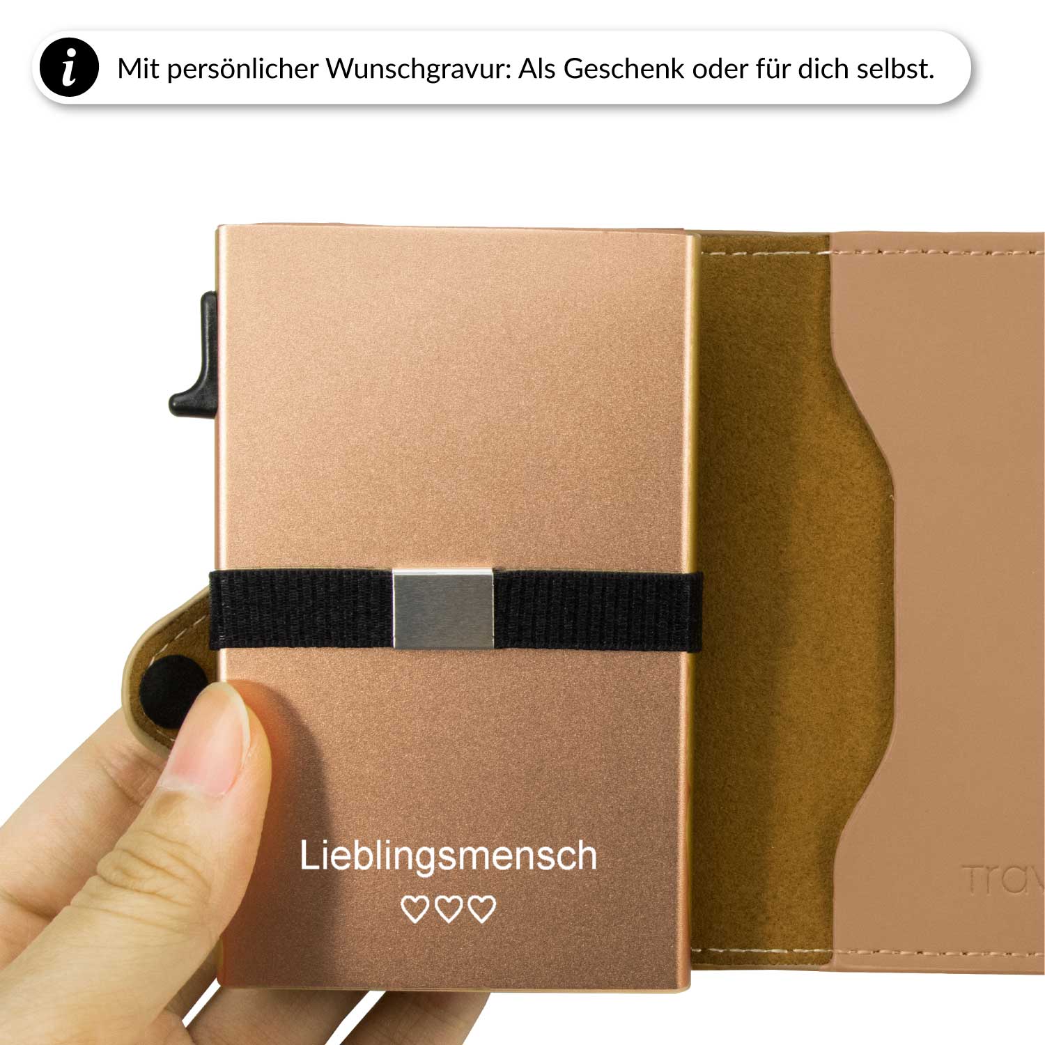 Smart Wallet für Frauen Kleine Geldbörse mit persönlicher Gravur als Geschenkidee/Beige/Ja