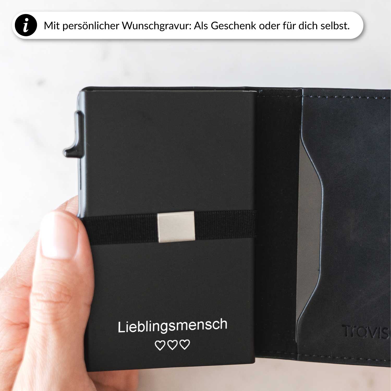 Smart Wallet Schwarz mit persönlicher Gravur/Schwarz/Nein