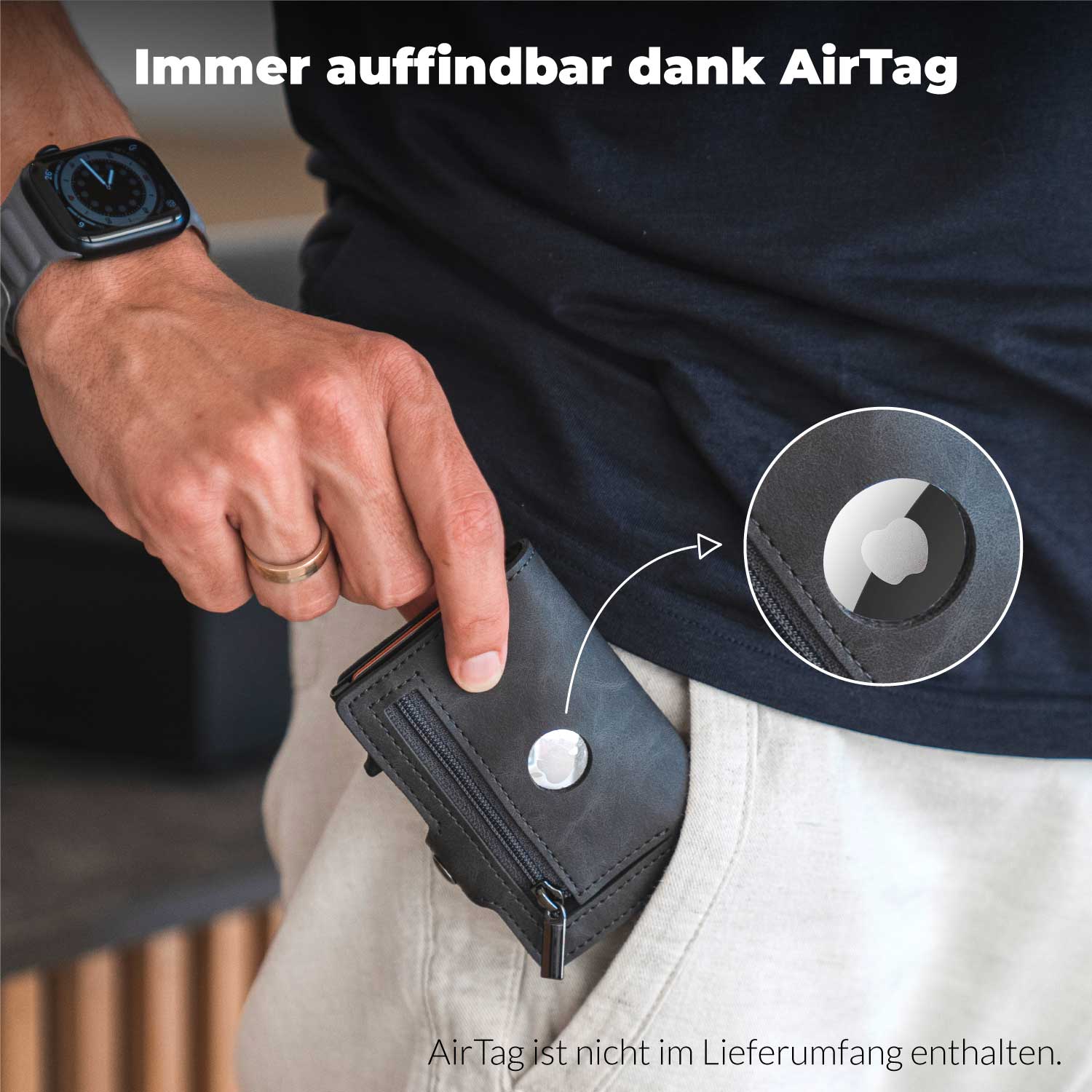 Airtag Portemonnaie mit Münzfach/Carbon/Ja