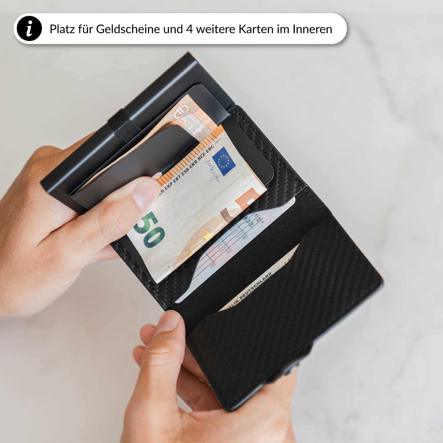 Karten Geldbörse - Platz für Scheine und 10 Karten/Carbon/Ja