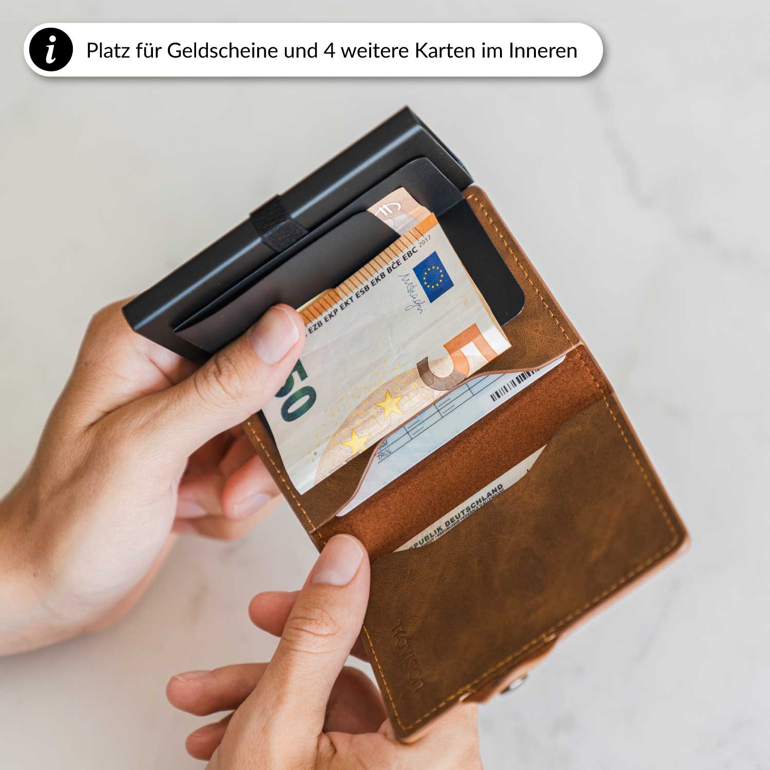 Smart Wallet mit Kartenfach und Scheinfach/Hellbraun/Ja