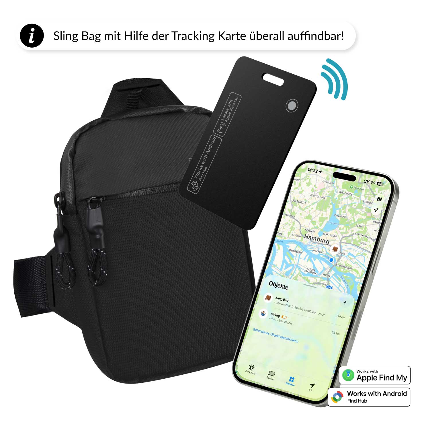 Travison Sling Bag Chest Bag Wasserdicht/Medium/Schwarz