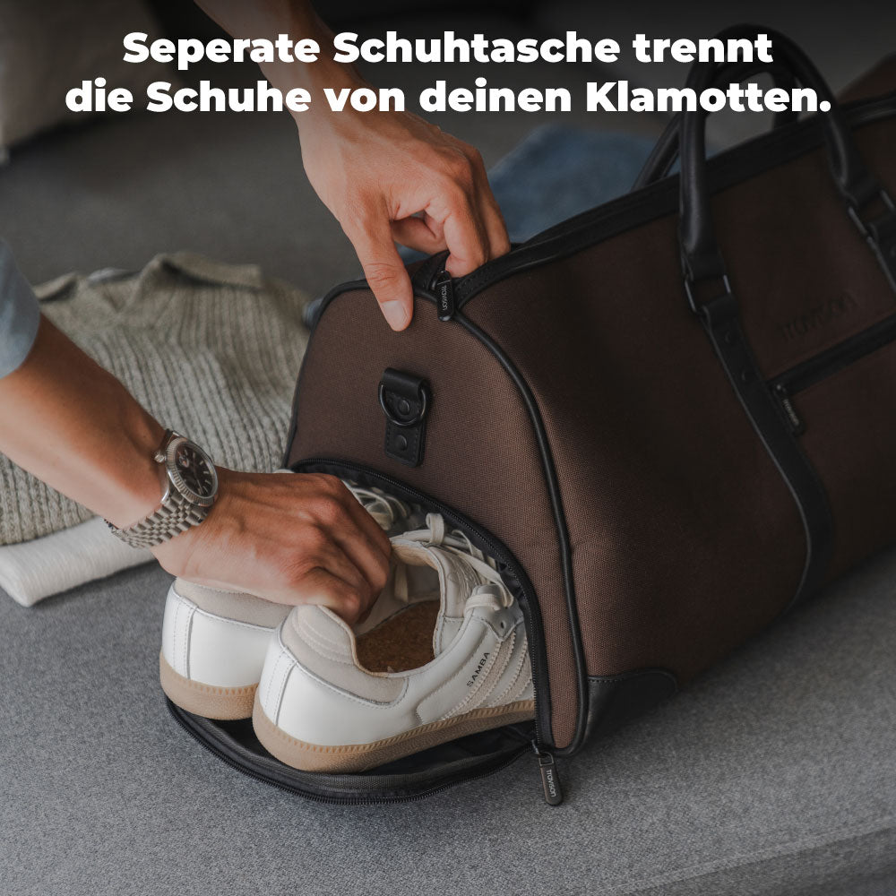 Reisetasche von Travison mit separatem Schuhfach für saubere Klamotten/Braun