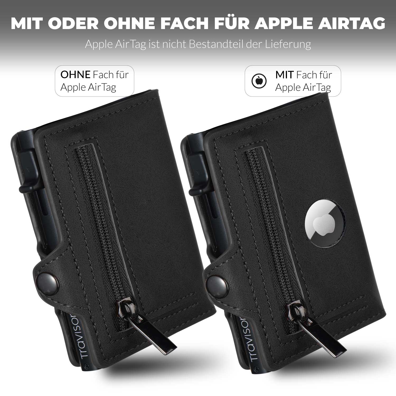 Smart Wallet in Schwarz Vergleich mit und ohne AirTag-Tasche/Schwarz/Nein