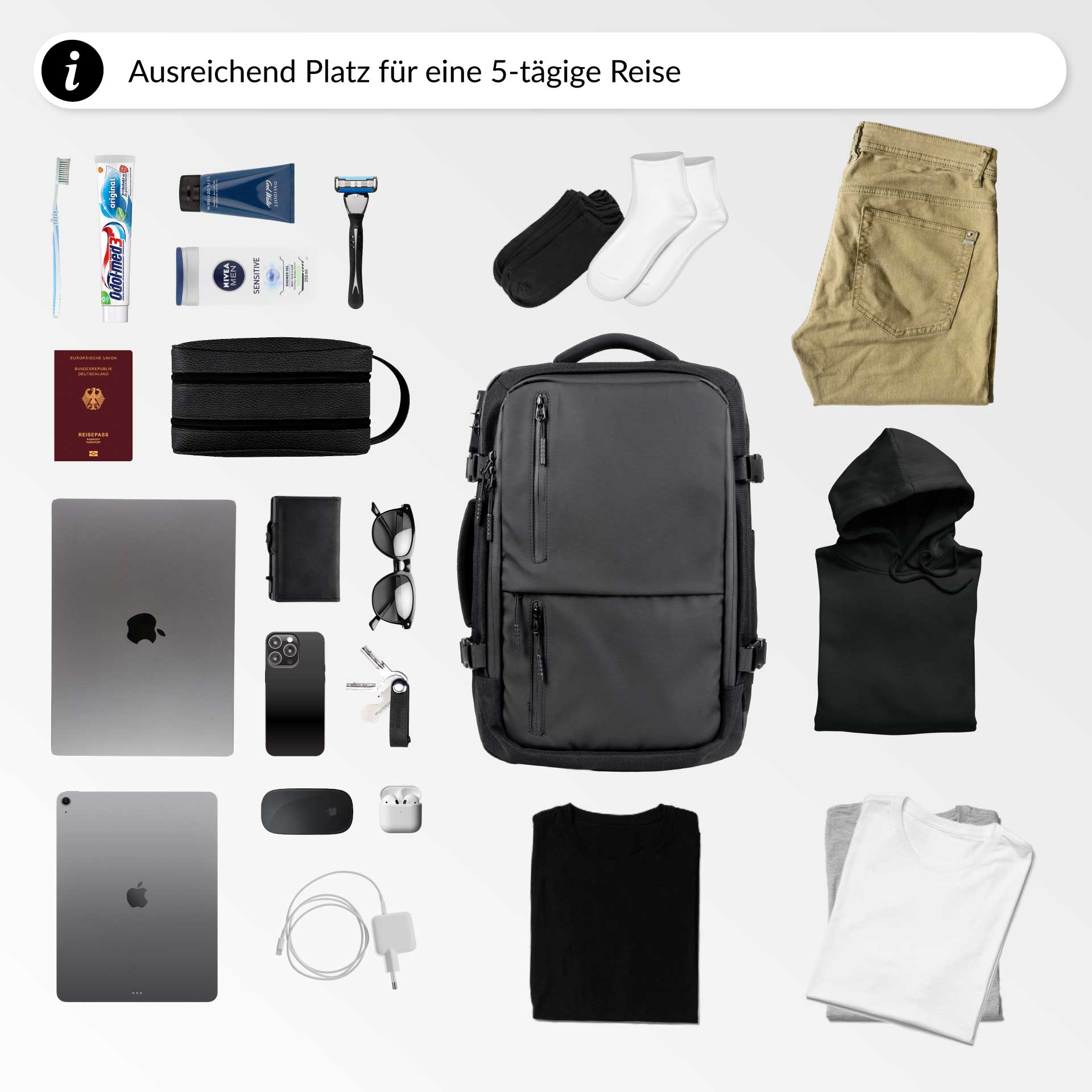 Travison Travelpack Lite 27L bietet ausreichend Platz für eine 5 tägige Reise