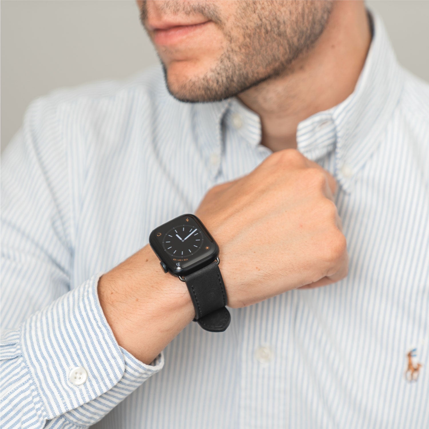 Apple Watchband für Herren aus veganem Leder/Schwarz