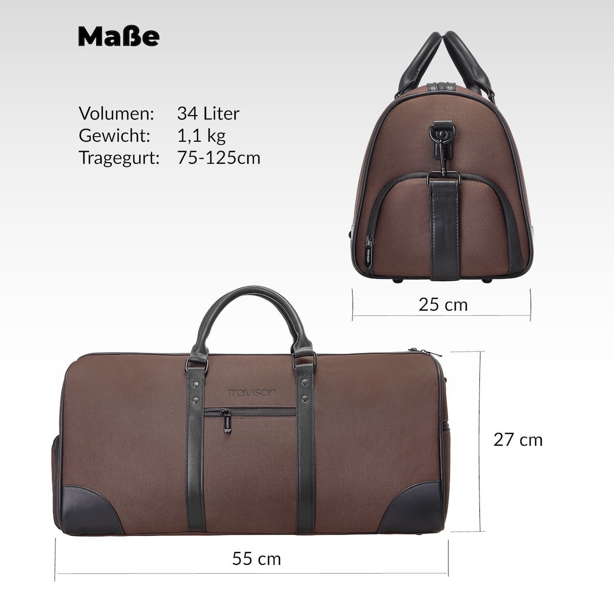 Travison Weekender - Große Tasche mit einem Fassungsvolumen von 34 Litern/Braun